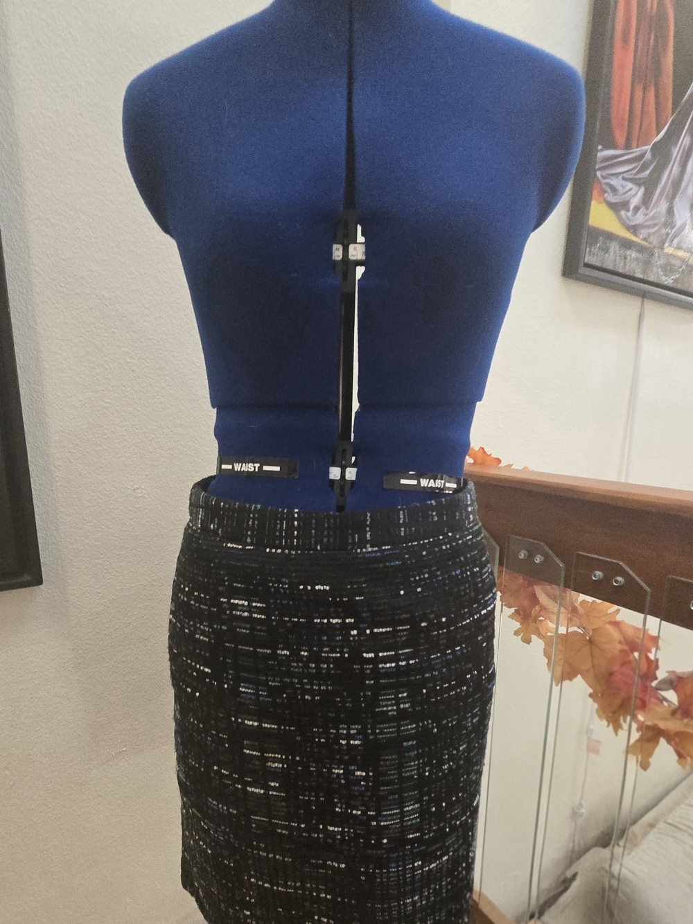Ann Taylor Loft Size 6 Black Blue Boucle Tweed Pencil Skirt Straight Workwear
